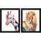 Colorful Giraffe & Lion on White by Andy Beauchamp, 2 Piece Black Framed Art Set